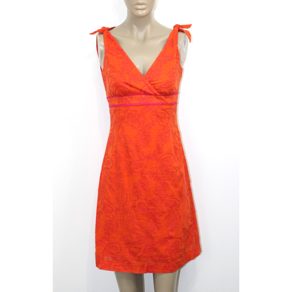 Lilly Pulitzer Orange Cotton Resort Sundress Tie Shoulder V-Neck Sun Dress 2